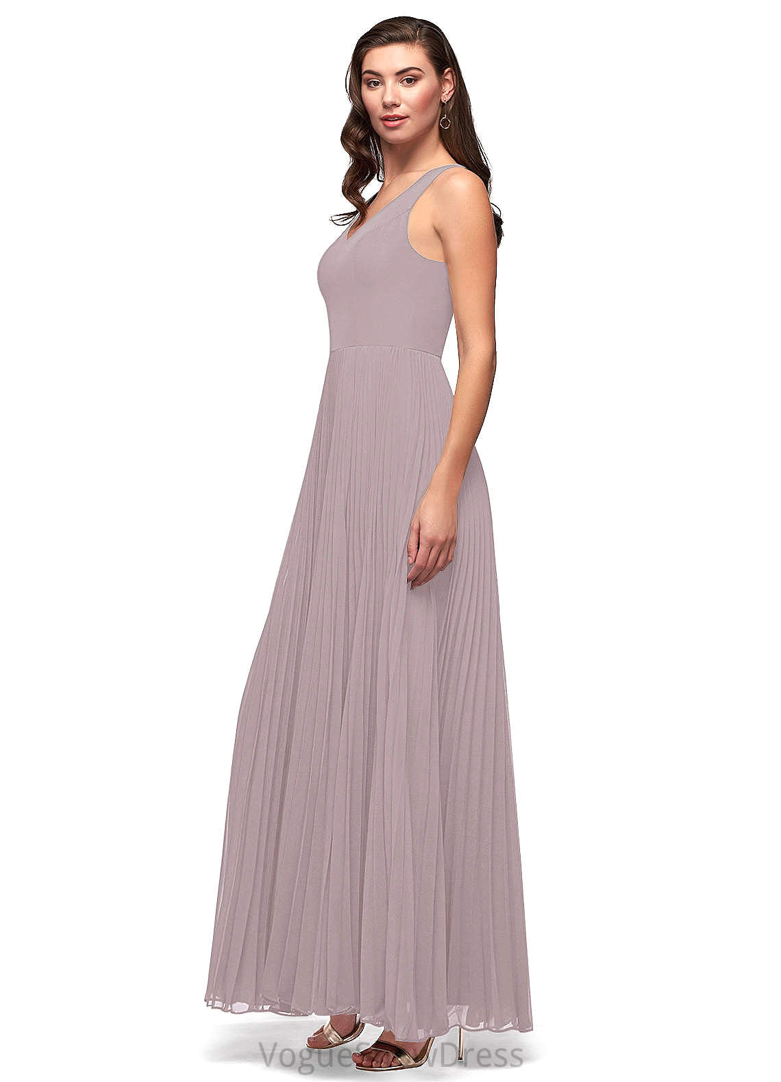 Vivien Floor Length Natural Waist Sleeveless Spaghetti Staps V-Neck Bridesmaid Dresses