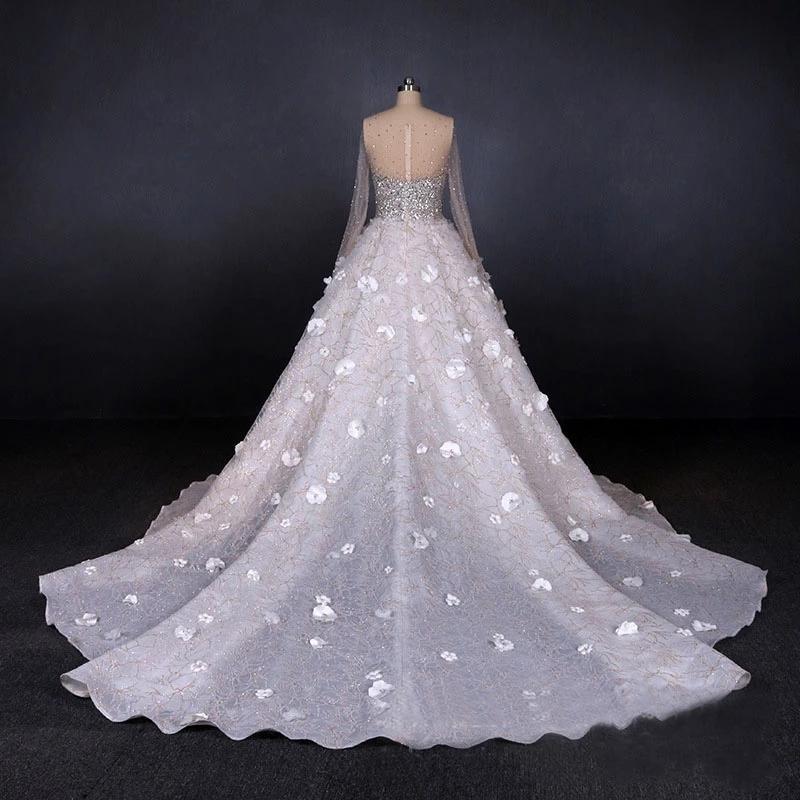 Stunning Long Sleeve Ball Gown 3D Flowers Wedding Dresses, Long Wedding Gowns SJS15435