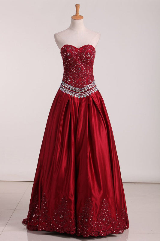 Satin Sweetheart With Beads And Applique Quinceanera Dresses Court Train Detachable