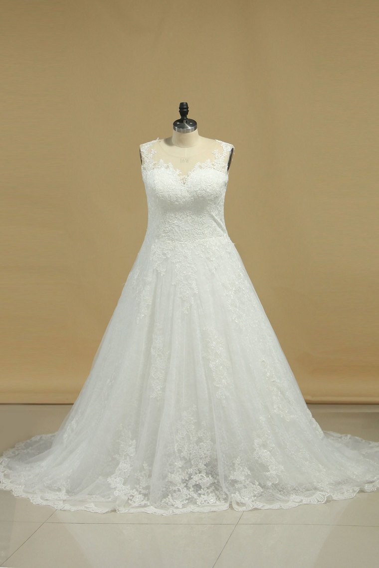 2024 Wedding Dresses A Line V Neck With Applique Chapel Train