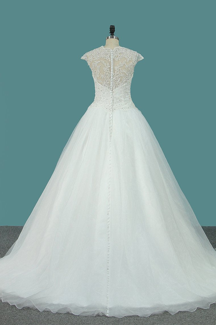 Wedding Dresses Scoop A Line Organza With Applique And Beads