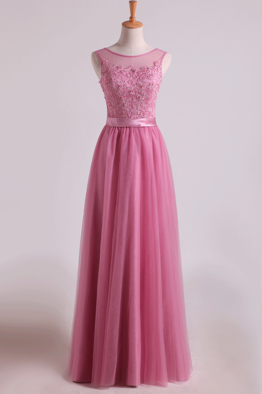 2024 Bridesmaid Dresses Scoop A Line Floor Length With Applique Tulle