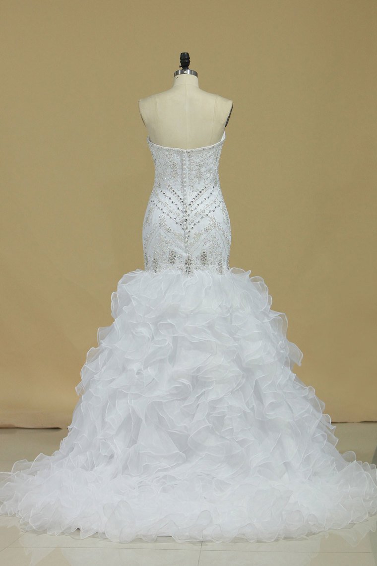 Sweetheart Wedding Dresses Beaded Bodice Organza Chapel Train