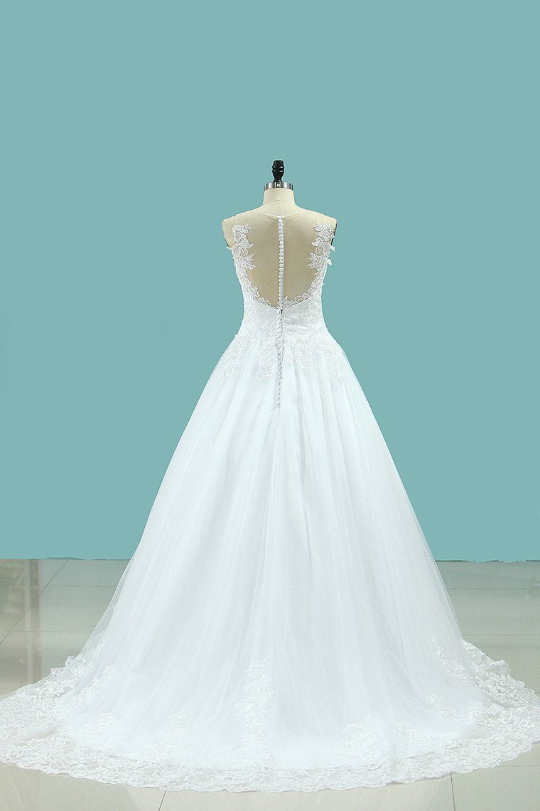 Wedding Dresses A Line Scoop Tulle With Applique Court Train