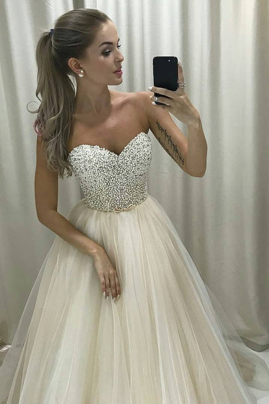 2024 New Arrival Sweetheart A Line Tulle Wedding Dresses With Beading