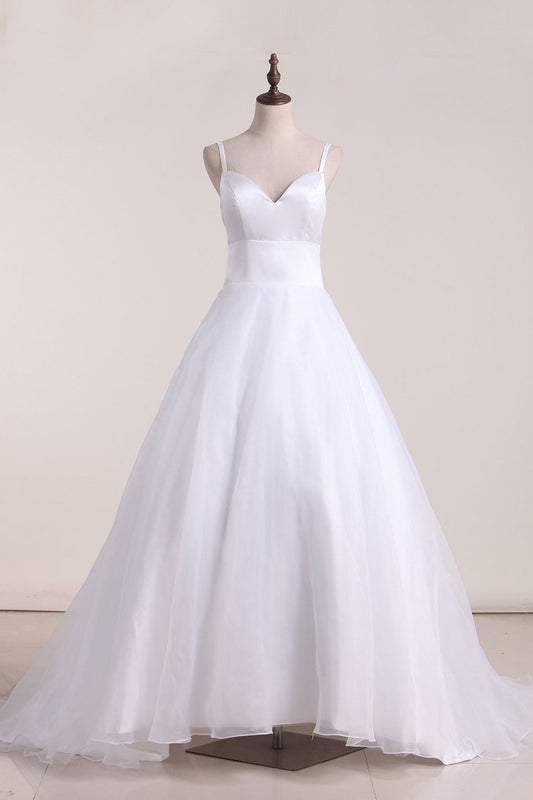 Wedding Dresses Spaghetti Straps Organza & Satin A Line