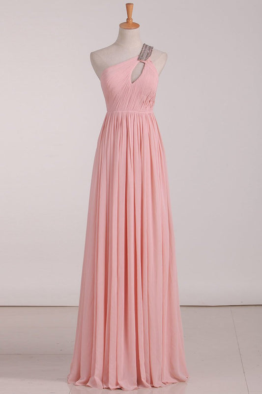 2024 Chiffon One Shoulder Bridesmaid Dresses With Beads And Ruffles A Line