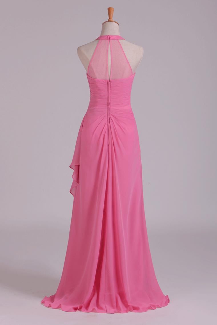 2024 Scoop Sheath Bridesmaid Dress Chiffon With Ruffles Floor Length