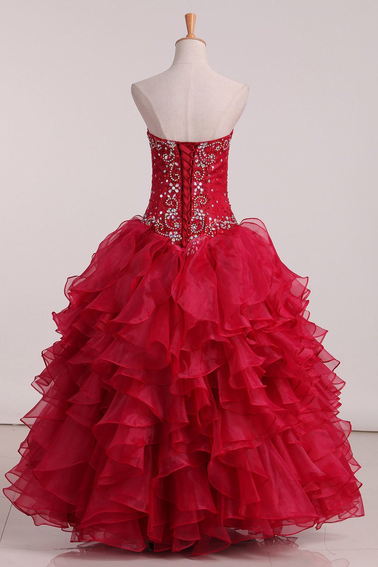 Organza Sweetheart Ball Gown Quinceanera Dresses With Beads