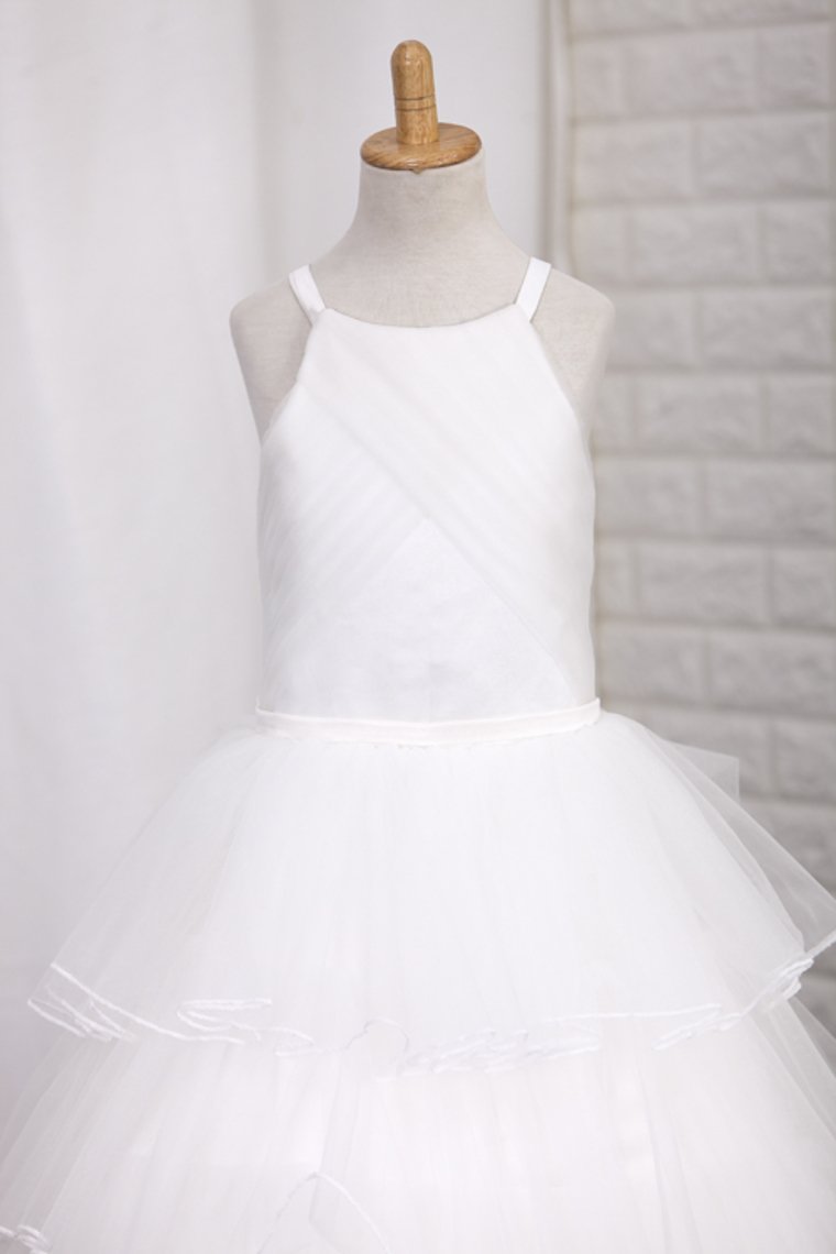 2024 Tulle With Ruffles And Handmade Flower A Line Flower Girl Dresses