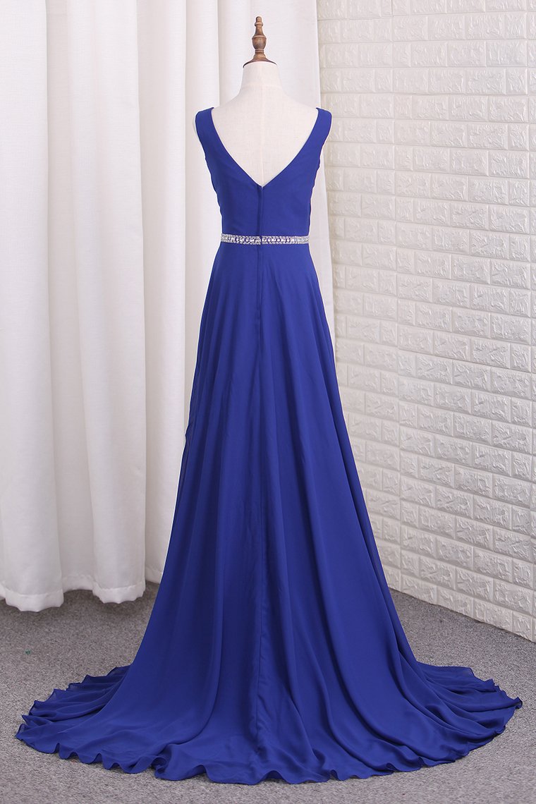 A Line Chiffon V Neck Bridesmaid Dresses Floor Length