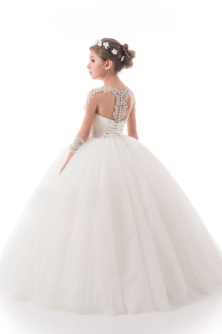 Ball Gown Scoop Beaded Bodice Flower Girl Dresses Tulle Floor Length