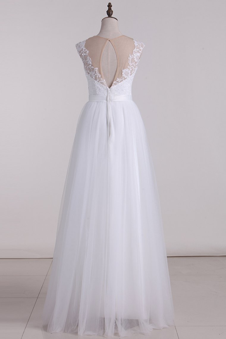 2024 Scoop Wedding Dresses Open Back A Line Tulle Floor Length