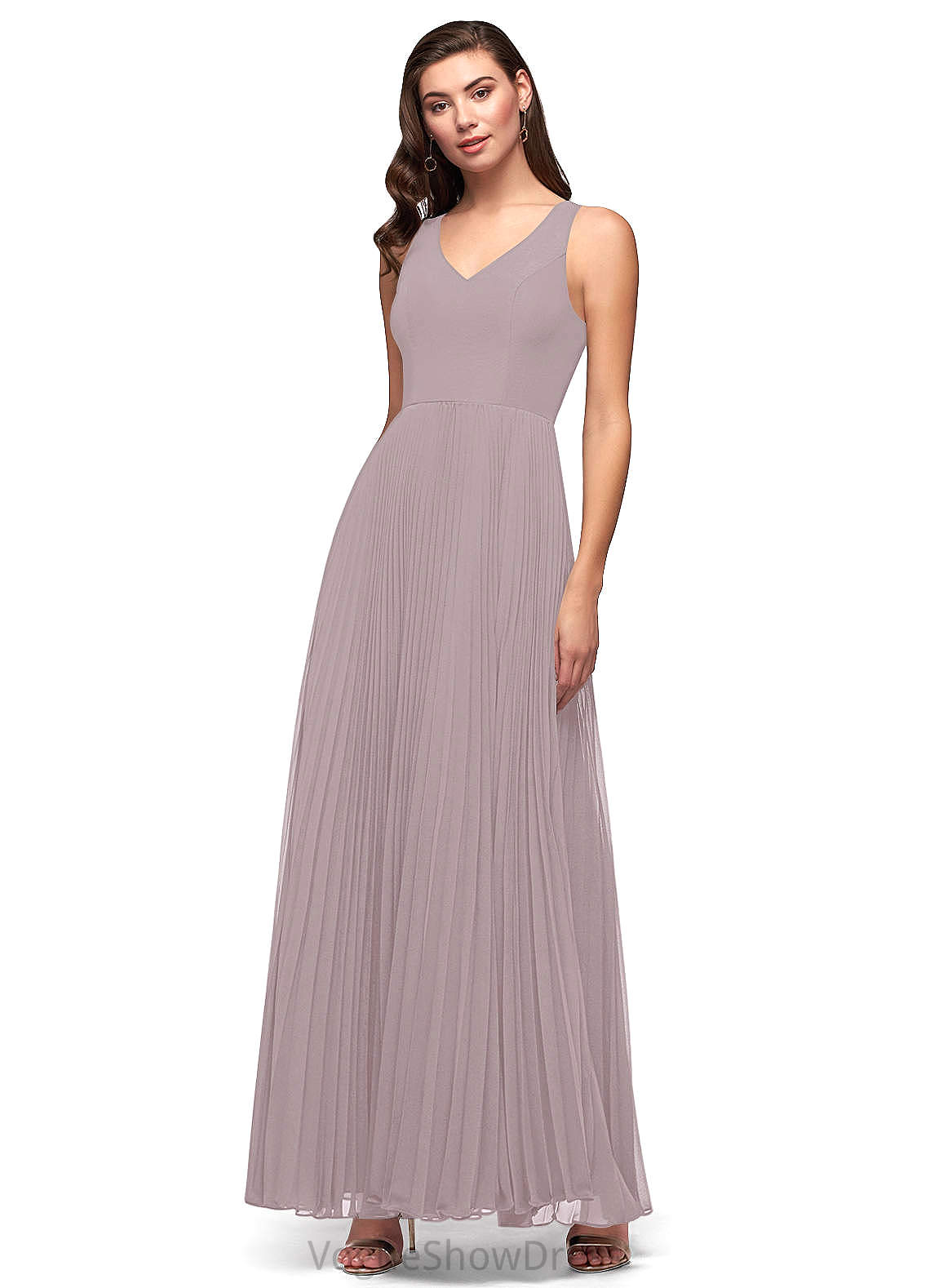 Vivien Floor Length Natural Waist Sleeveless Spaghetti Staps V-Neck Bridesmaid Dresses