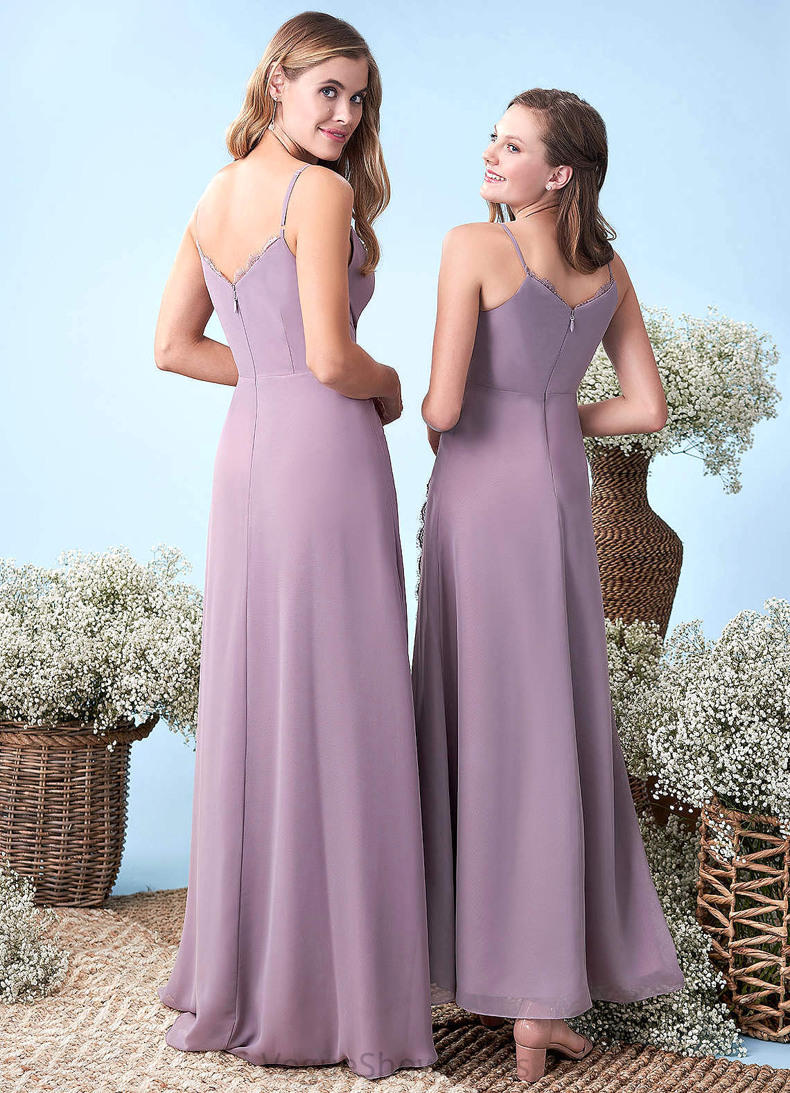 Undine Short Sleeves Taffeta Natural Waist A-Line/Princess Floor Length V-Neck Bridesmaid Dresses