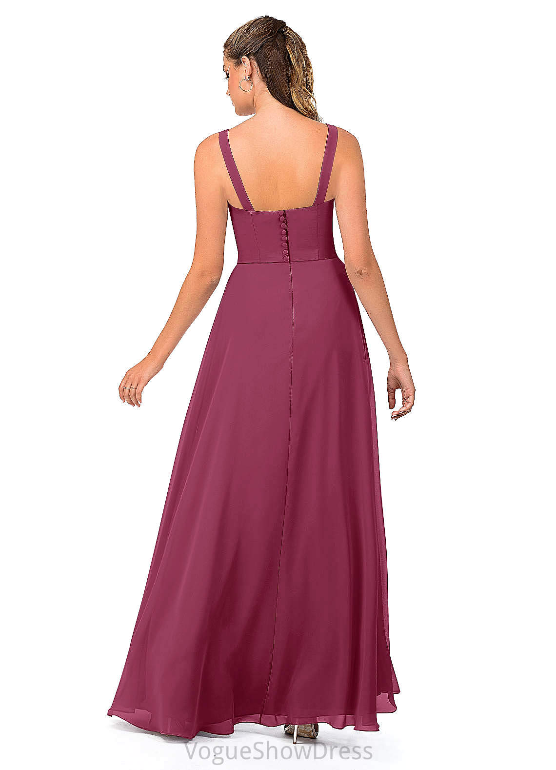 Taniya Short Sleeves Straps A-Line/Princess Floor Length Natural Waist Bridesmaid Dresses