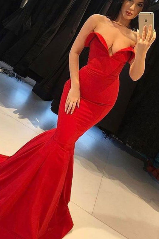 2024 Sexy Sweetheart Prom Dresses Satin Mermaid Sweep Train