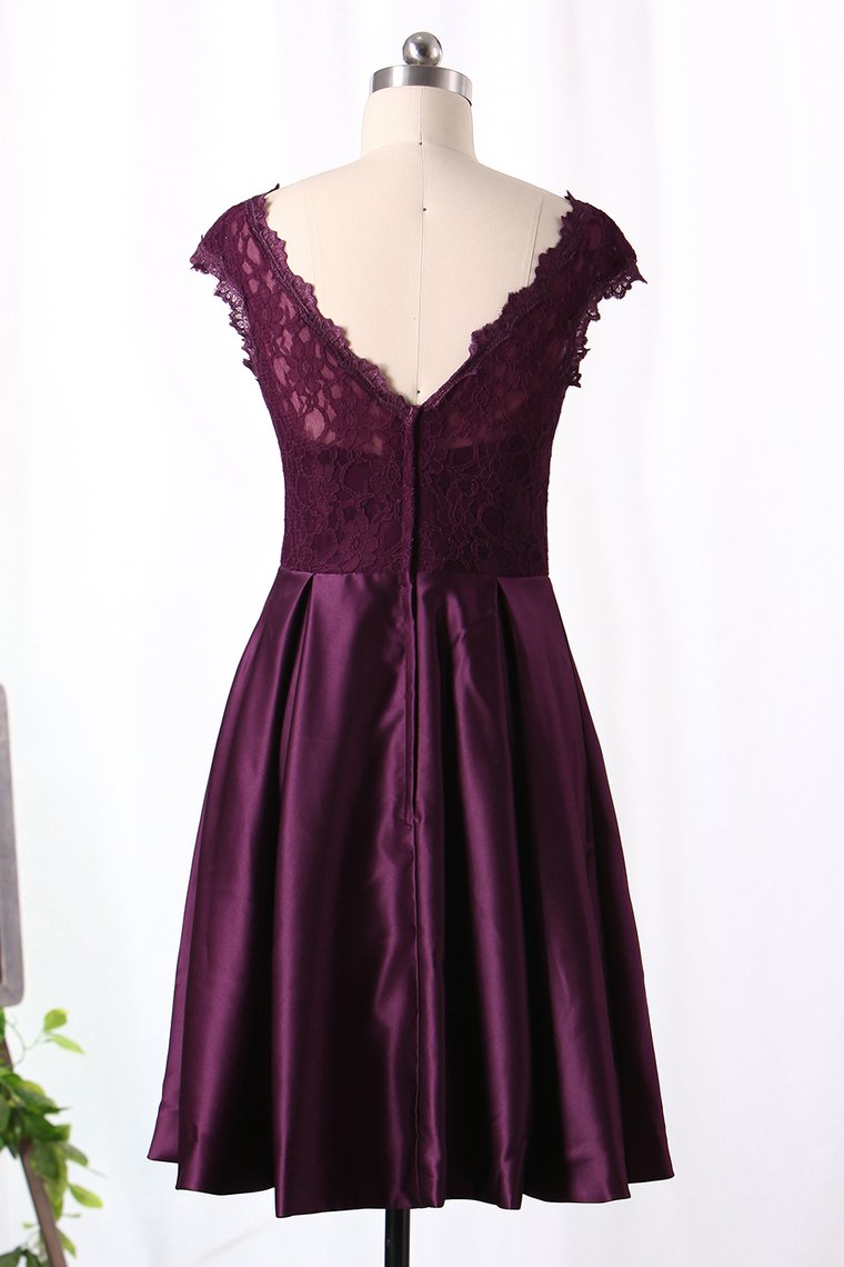 2024 Off The Shoulder Bridesmaid Dresses A-Line Above Knee-Length Lace & Satin