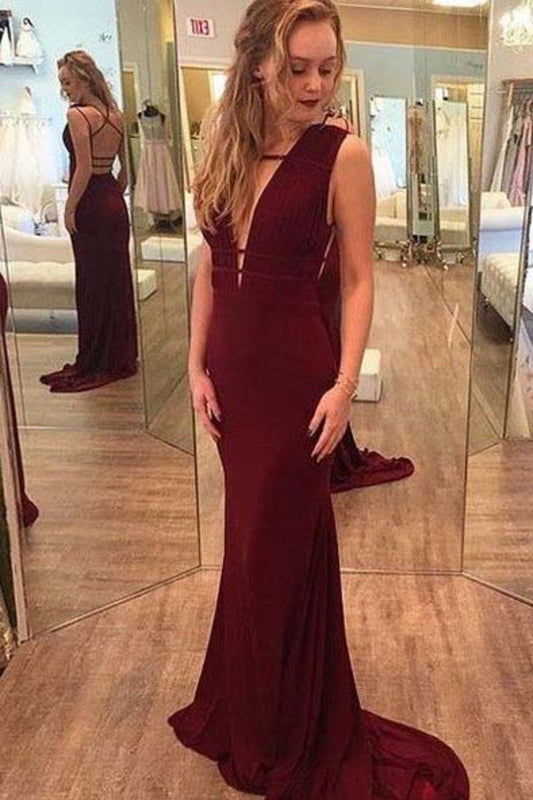 2024 Spandex Evening Dresses V Neck With Ruffles Mermaid Sweep Train