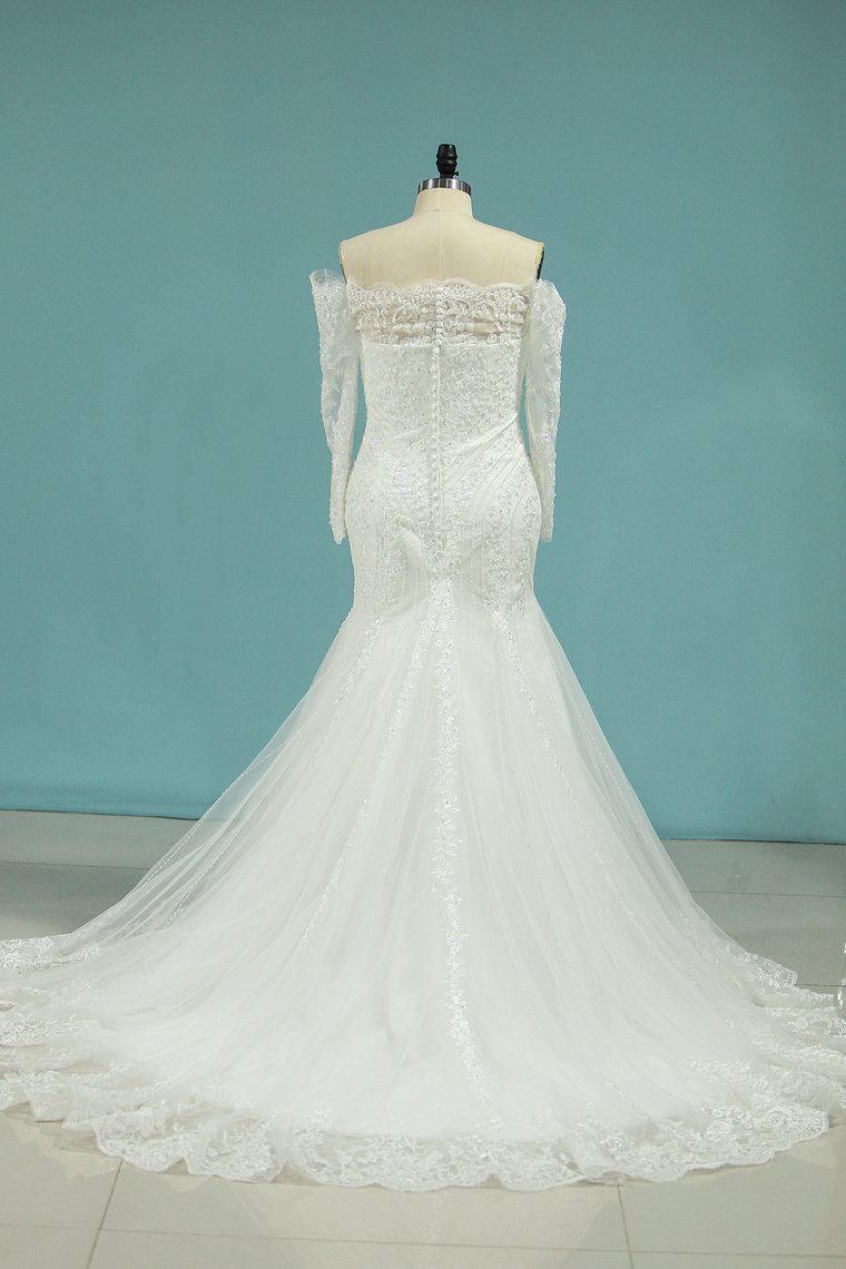 Wedding Dresses Mermaid Strapless Chapel Train With Applique Zipper Back