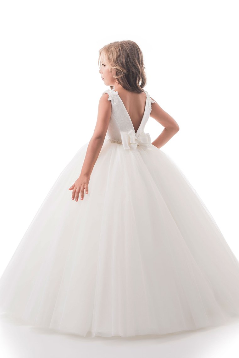 2024 Open Back Scoop Flower Girl Dresses Ball Gown Tulle & Lace Floor Length