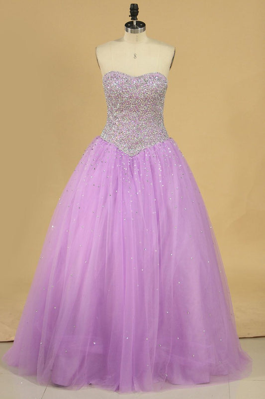 2024 Ball Gown Quinceanera Dresses Sweetheart Beaded Bodice Floor Length Tulle