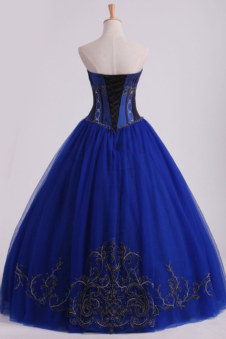 Dark Royal Blue Ball Gown Sweetheart Floor Length Quinceanera Dresses With Beading