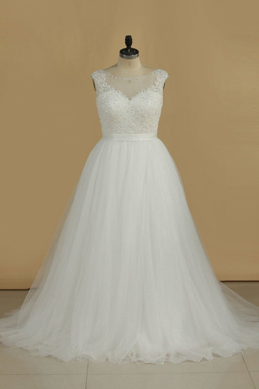 2024 A Line Wedding Dresses Scoop With Applique And Sash Organza