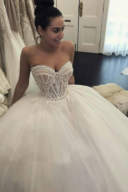 2024 Sweetheart Wedding Dresses A Line Tulle With Applique Court Train