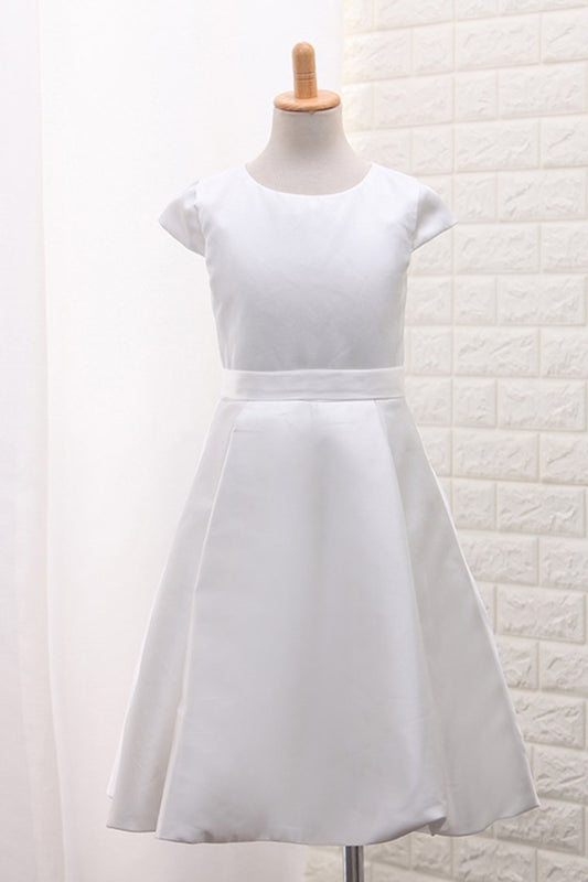 New Arrival Scoop A Line Flower Girl Dresses Satin With Handmade Flowers