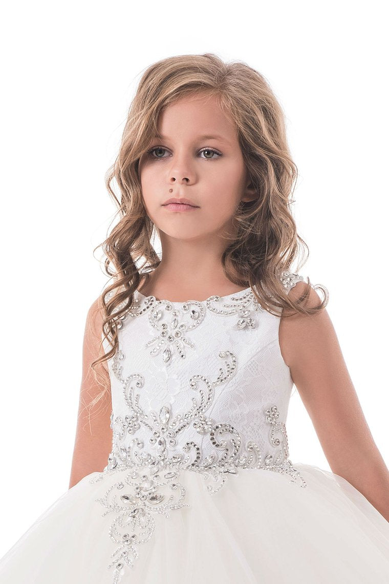 Flower Girl Dresses Ball Gown Scoop Open Back Tulle With Beading