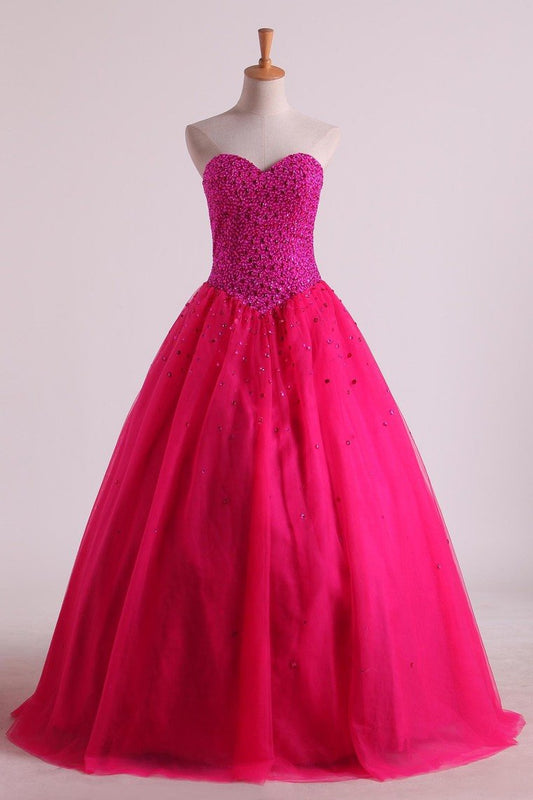 2024 Sweetheart Quinceanera Dresses Floor-Length Tulle Ball Gown Lace Up