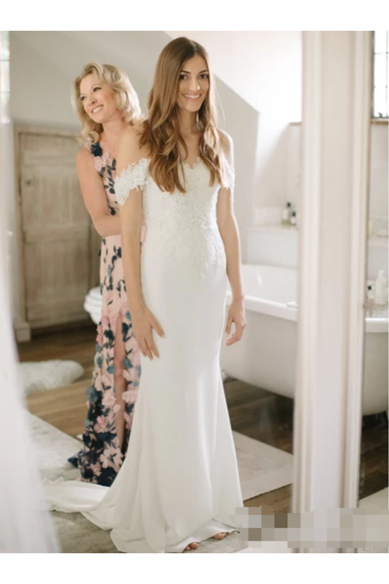 Sweetheart Lace Mermaid Wedding Dress With Off Shoulder Neckline Chapel Train