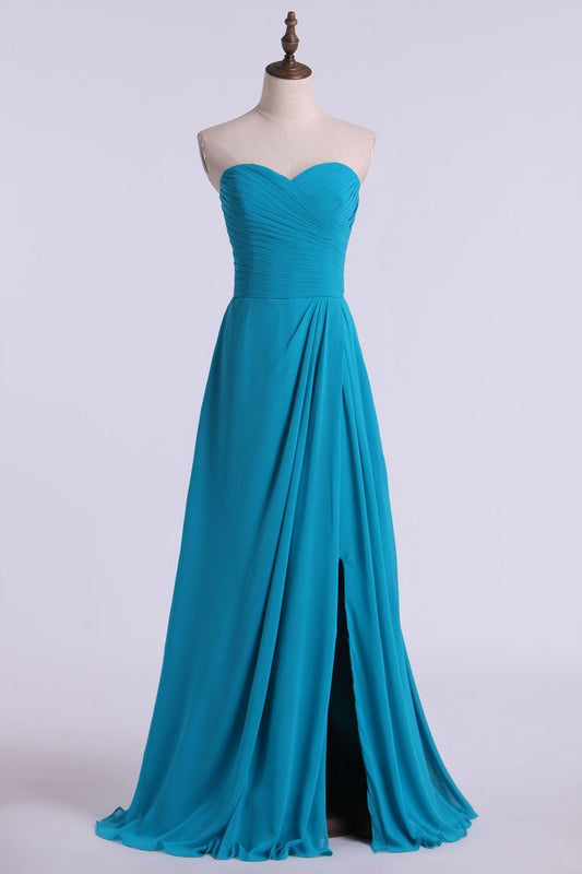 Sweetheart Chiffon Bridesmaid Dresses A-Line With Slit