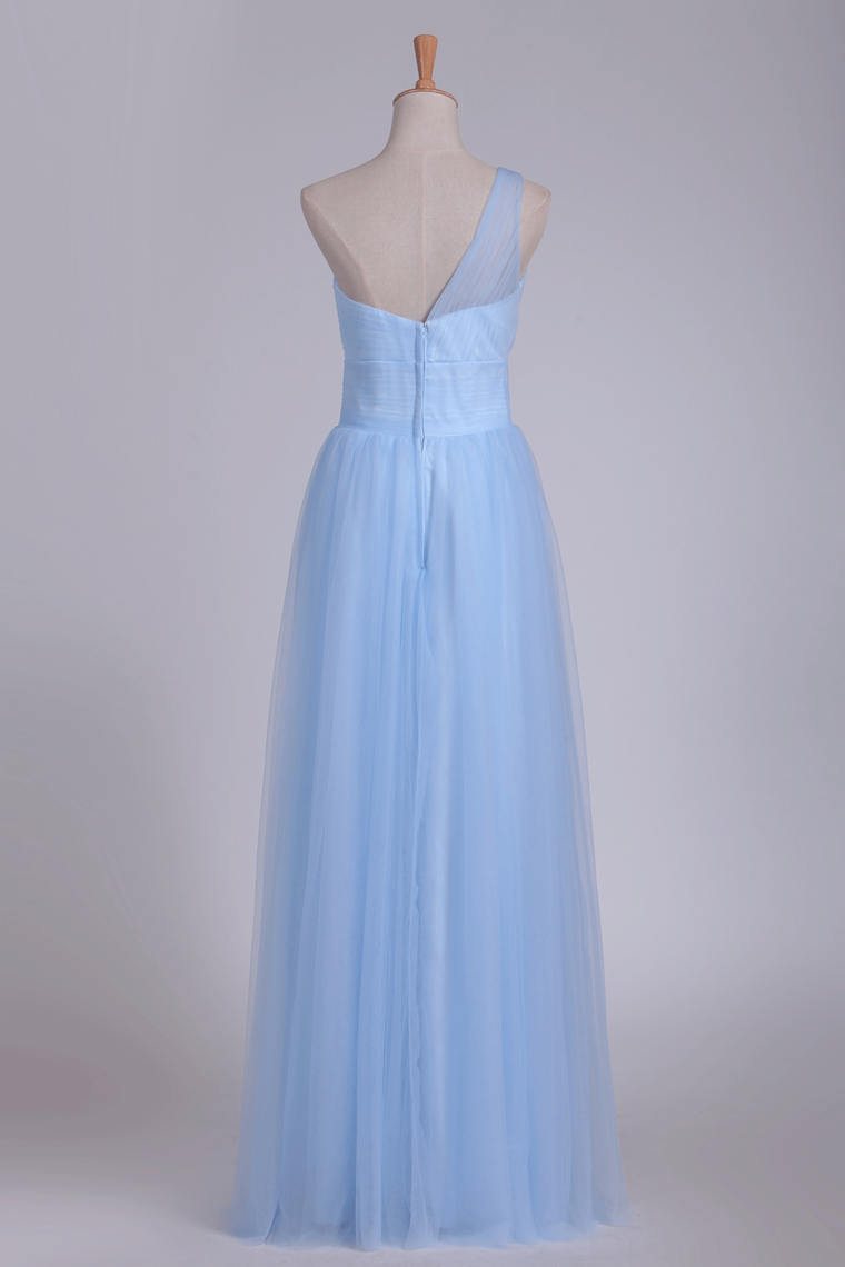 2024 One Shoulder A Line Bridesmaid Dresses Ruched Bodice Tulle