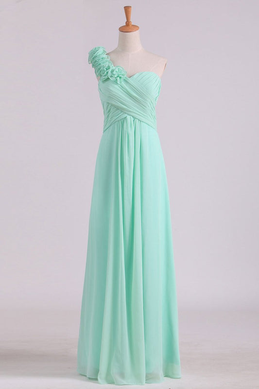 2024 A Line One Shoulder With Handmade Flowers Chiffon Bridesmaid Dress