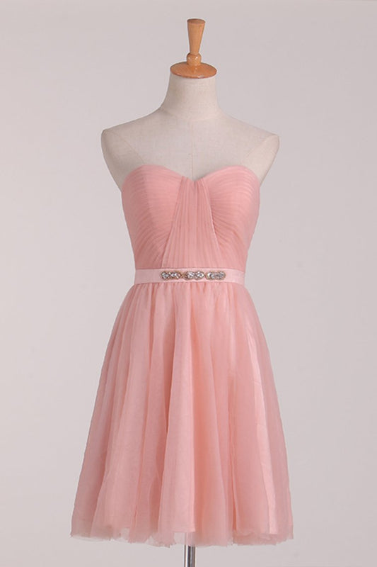 A Line Bridesmaid Dresses Sweetheart With Ruffles And Sash Tulle Short/Mini