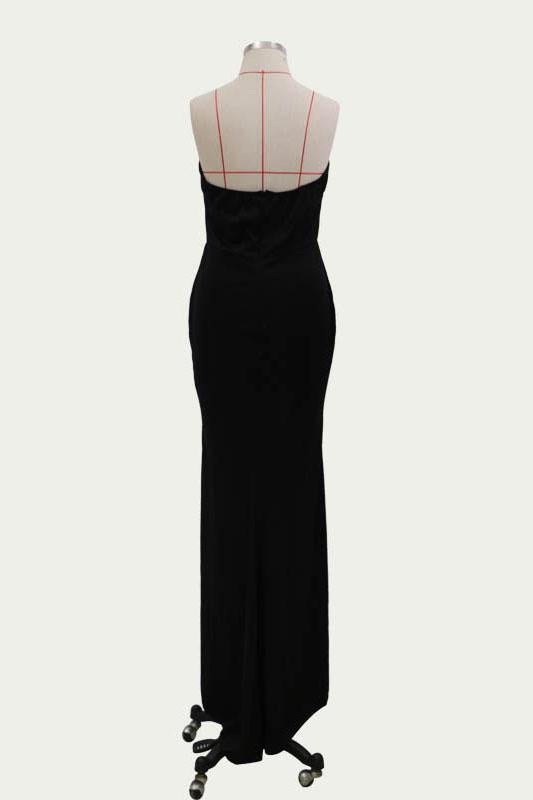 Sexy Black Mermaid V Neck Strapless Prom Dresses with Slit, Evening SRS15663