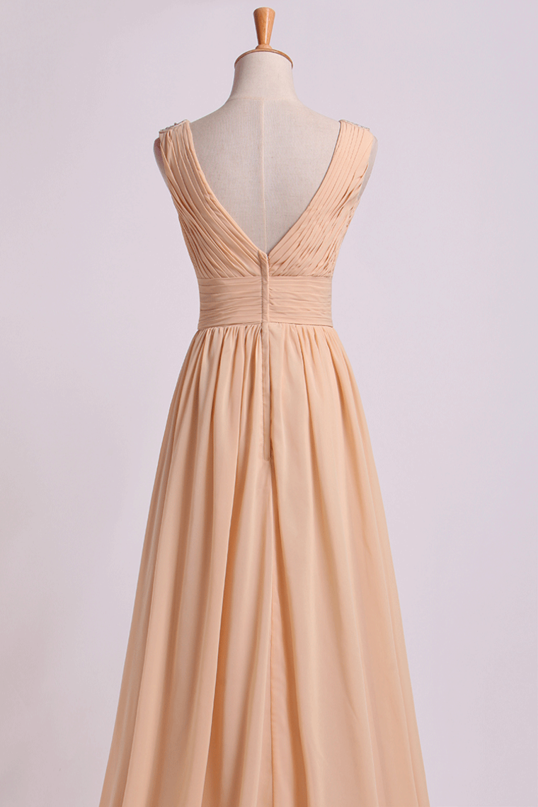 2024 Bridesmaid Dress V Neck A Line Floor Length Chiffon With Beads