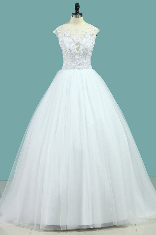 Wedding Dresses Scoop Tulle With Applique A Line Court Train