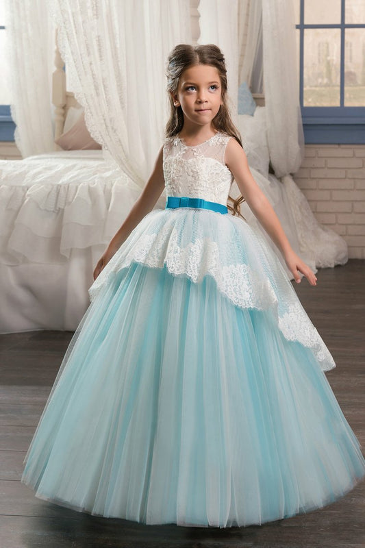 Ball Gown Scoop With Applique Flower Girl Dresses Tulle Floor Length