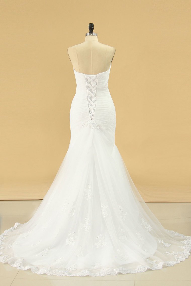 Tulle Sweetheart Ruched Bodice Wedding Dresses With Applique Mermaid