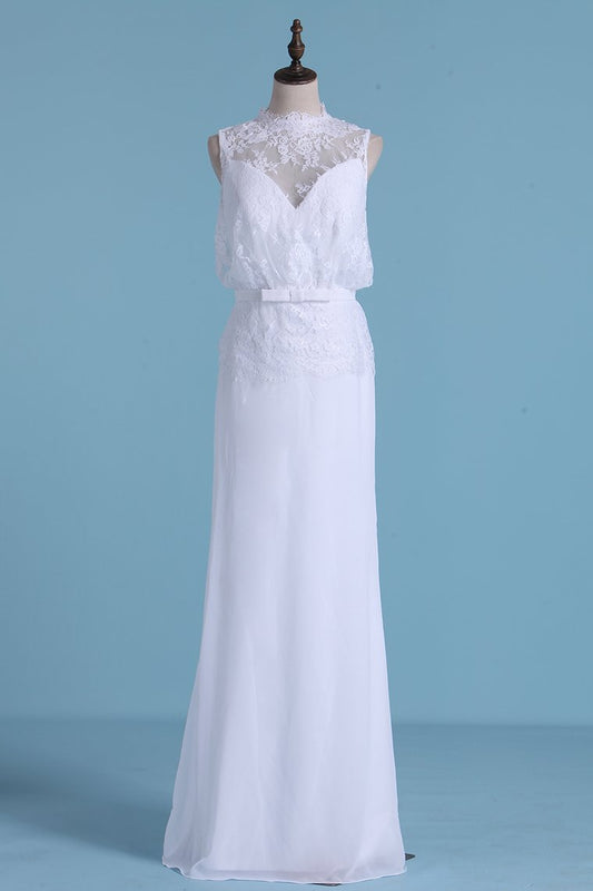 2024 Wedding Dresses Scoop Mermaid Chiffon & Lace With Sash