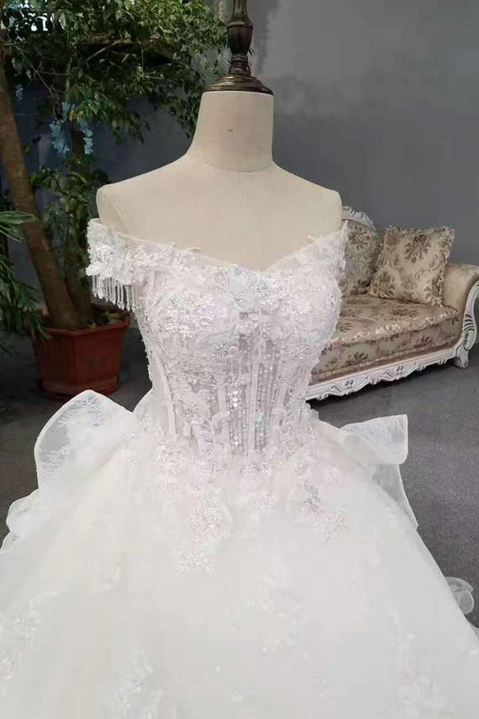 Cheap Price Wedding Dresses Lace Up With Appliques And Sequins Off The Shoulder