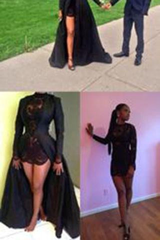 2024 New Style Vintage Long Sleeve Sexy Black A-Line Lace High Neck Prom Dresses