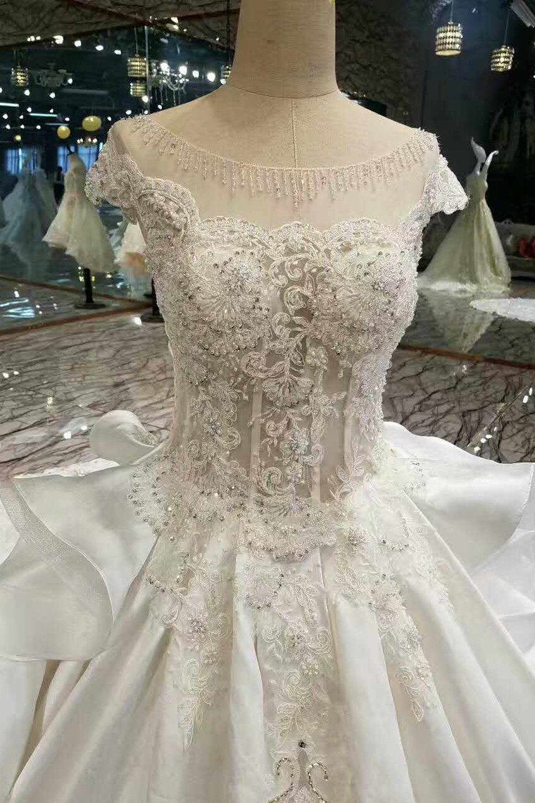 Marvelous Satin High Quality Floral Wedding Dresses Lace Up Scoop Neck With Appliques