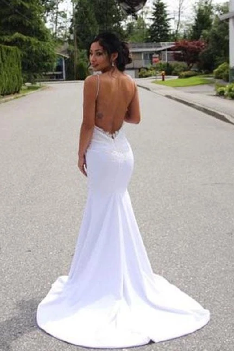 Spaghetti Straps Mermaid Wedding Dress With Appliques Sexy Backless Bridal SRSPGZT9APS