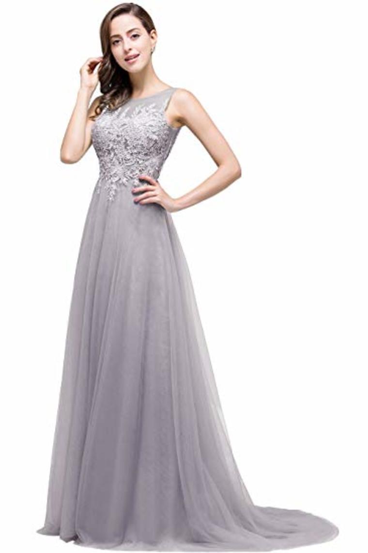 Lace Tulle Sleeveless Evening Dress Ball Gown Wedding Bridesmaid Backless Long Dress