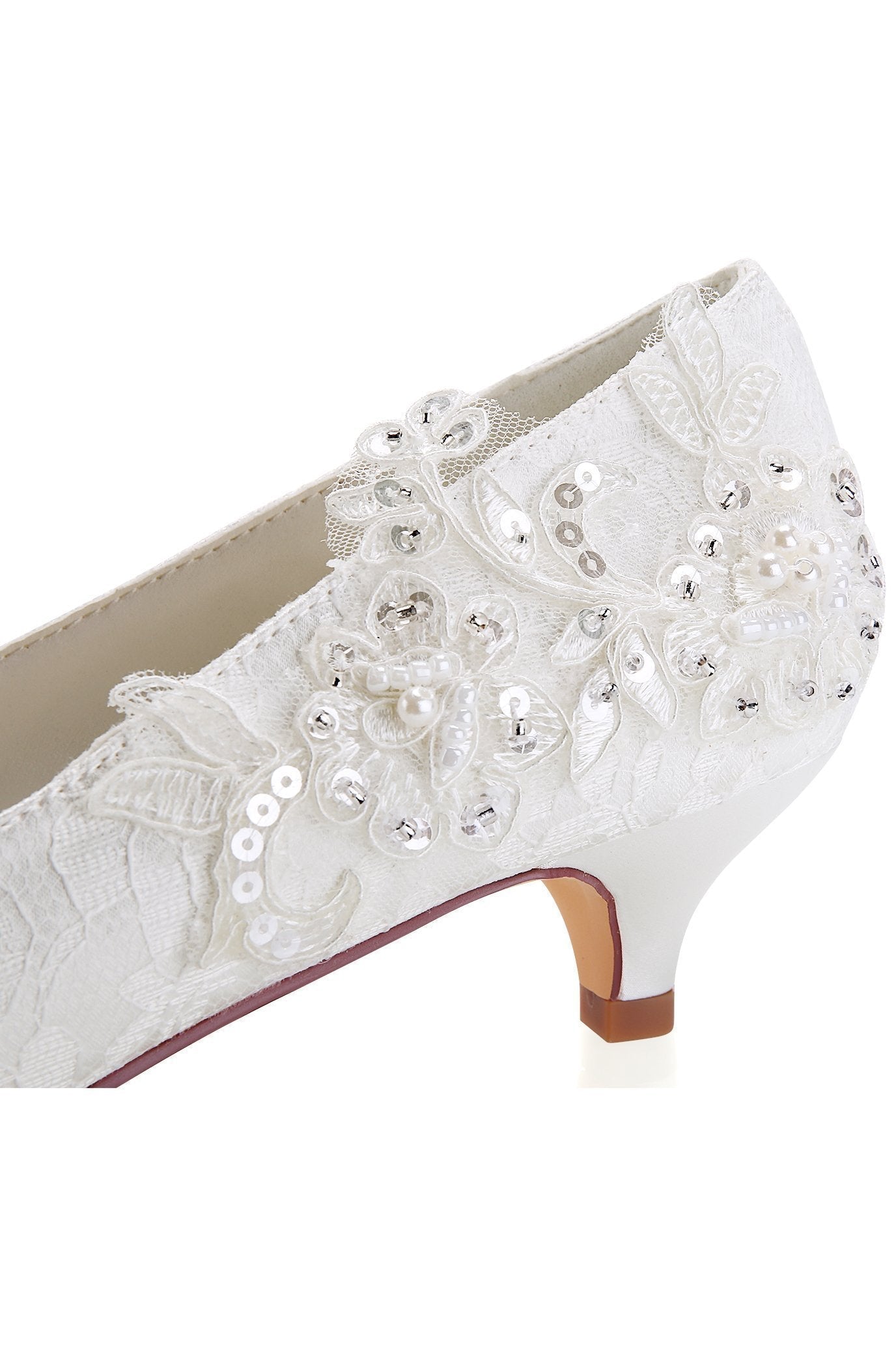 White Lace Sequins Wedding Shoes Lower heel Evening SRS14501