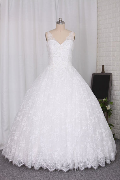 2024 New Wedding Dress Ball Gown Spaghetti Straps Floor-Length  Lace Zipper Back